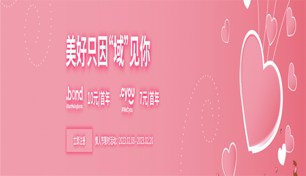 西部数码 .cyou&.bond域名情人节特惠 首年最低只需7元特色图片