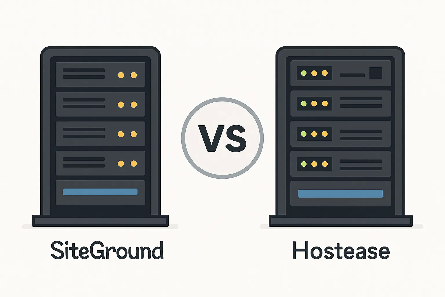 一幅对比图,展示了两组并列的服务器机架,象征不同主机服务商的横向对比。