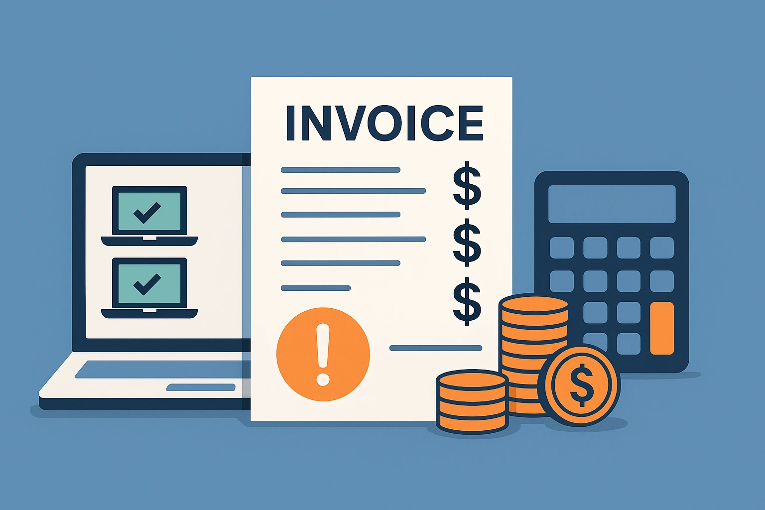 笔记本、账单与计算器组合的插图,呈现隐性成本概念