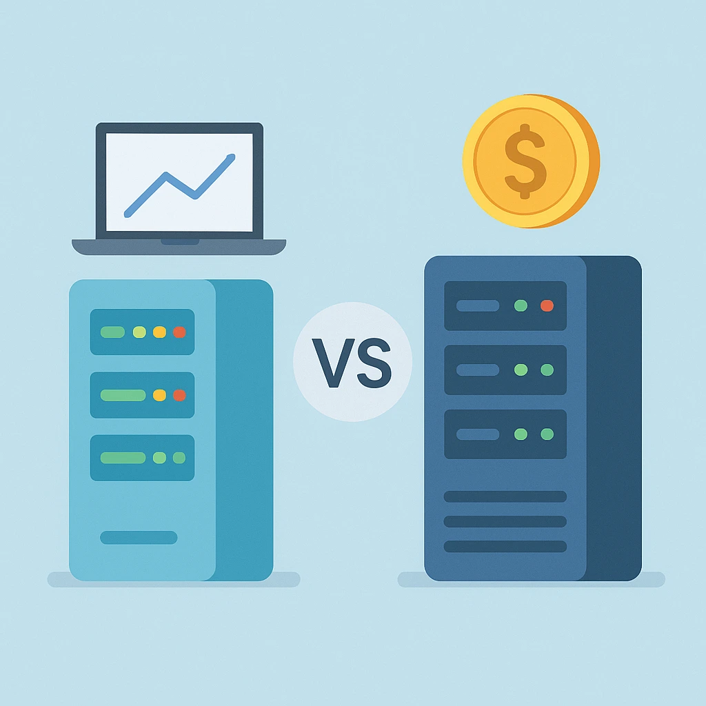 对比两个服务器塔以展示性能与成本的差异