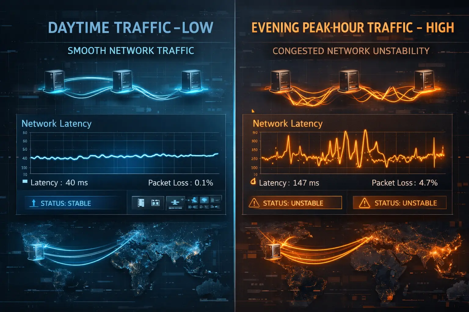 白天与晚高峰网络稳定性对比