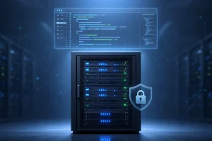 自建私有编程助手封面：独服机柜与代码编辑器抽象图