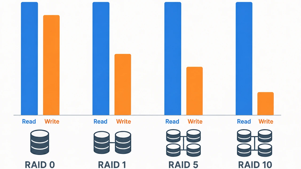 四种 RAID 级别 4K 随机读写 IOPS 对比图